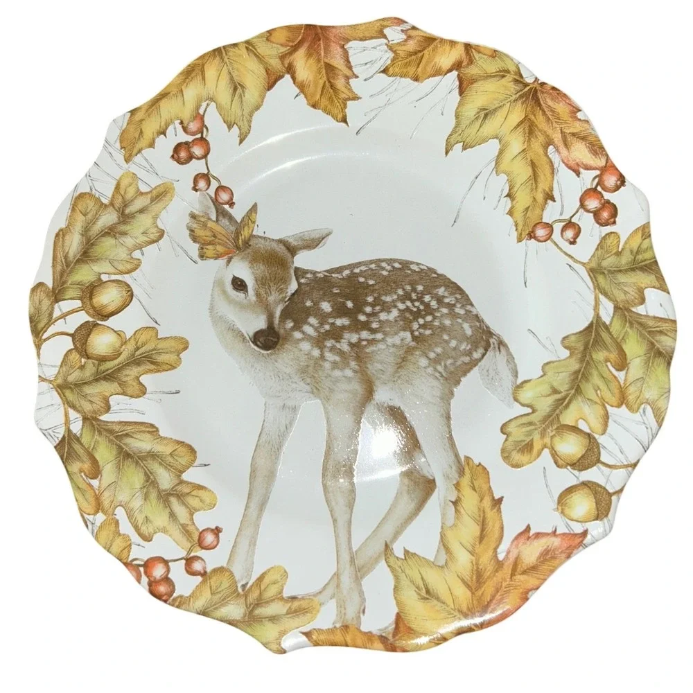 Pier 1 Porcelain Dessert Plates 4 Autumn‎ Woodland Animals Rustic Farmhouse